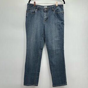 Liz Claiborne Dark Wash Stretch Embroidered Pockets Straight Leg Jeans Size 12